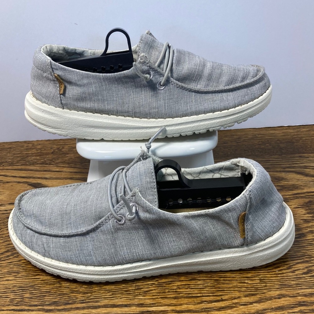 Hey Dude Wendy Youth Linen Grey Slip On Loafers Shoes Size US Y4 L5 EU 36